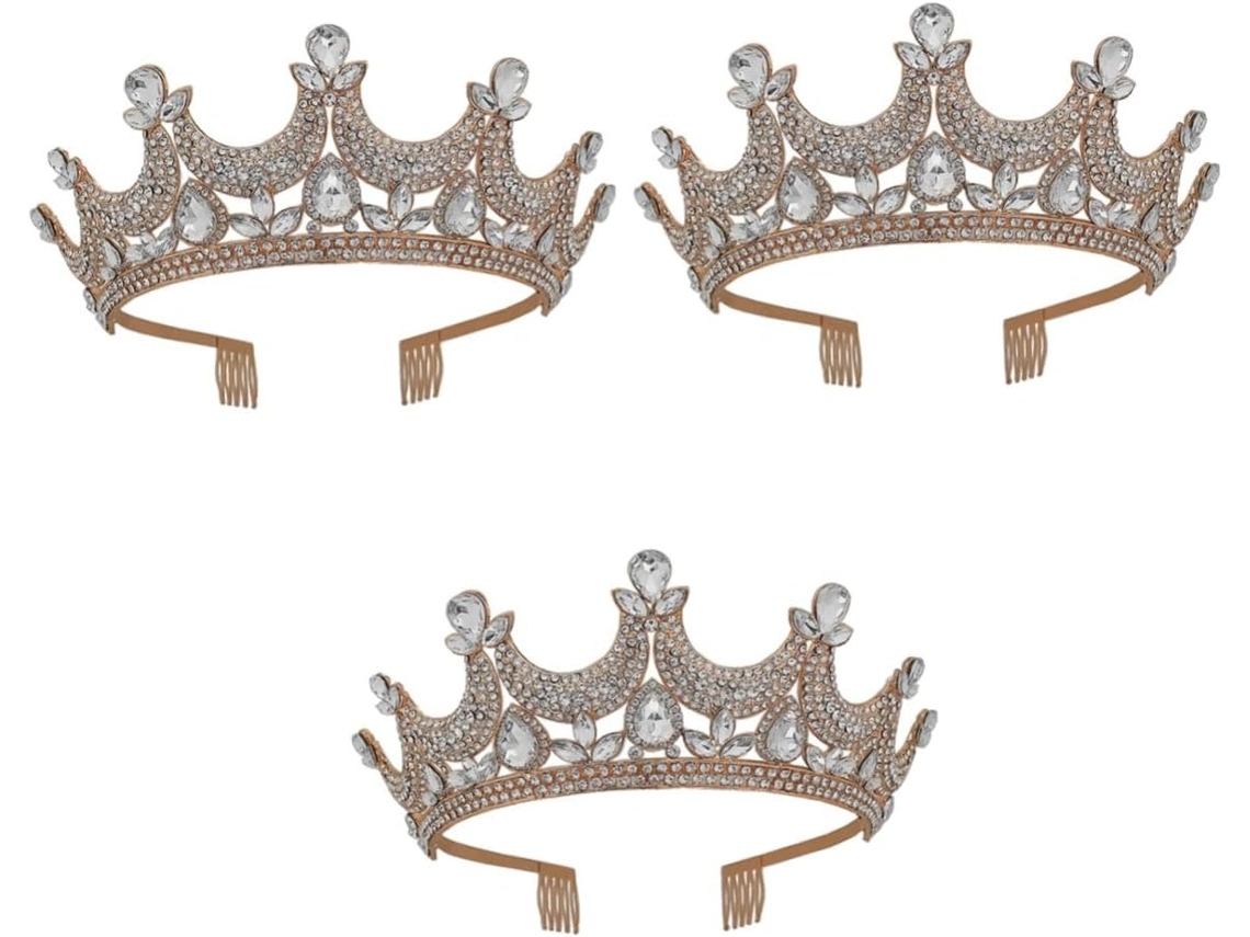 Corona De Boda De Cristal Dorado De 3 Piezas, Elegante Tiara Para Mujer, Accesorio Para El Cabello