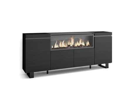 Aparadores para salón, 210, 4 Puertas, Chimenea eléctrica XXL, Diseño industrial, Negro SKRAUT HOME