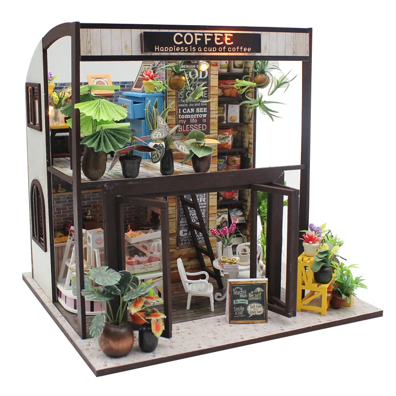 Cafetería De Estilo Retro Para Armar Uno Mismo, Cabaña De Madera 3d Con Temática Del Tiempo.