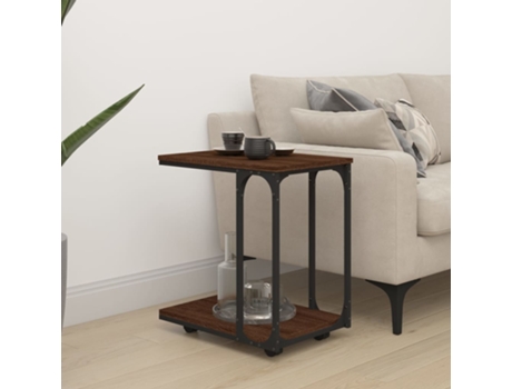 vidaXL Mesa auxiliar con ruedas madera roble marrón 50x35x55,5 cm