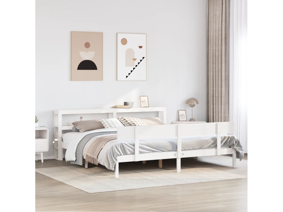 Cama Sin Colchón Madera Maciza De Pino Blanca 180x200 Cm