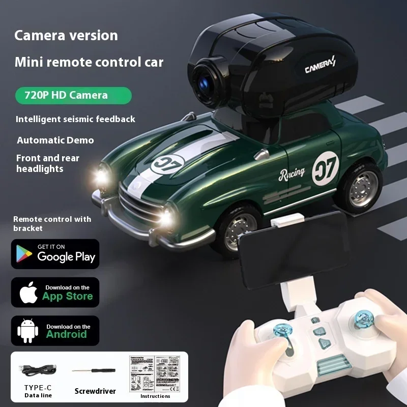 (verde) Mini Coche De Control Remoto Con Transmisión De Cámara En Tiempo Real, Control Remoto Inalámbrico 2.4g Fpv