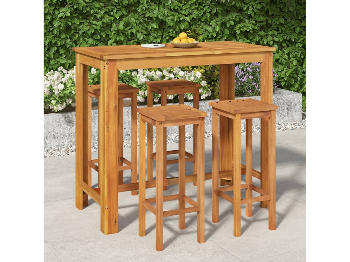 Conjunto de bar de jardín de 5 piezas en madera maciza de acacia DKD Home Decor