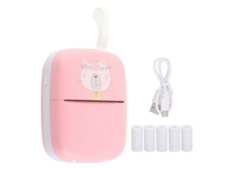 Impressora Térmica Portátil Bluetooth 200dpi Sem Tinta Mini Pocket Rosa Com 5 Rolos De Papel