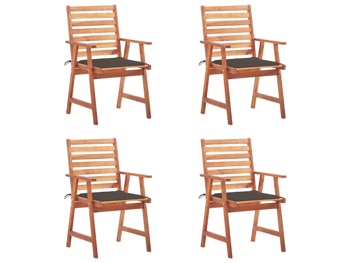 Sillas de comedor de jardín de 4 piezas DKD Home Decor con cojines de acacia maciza