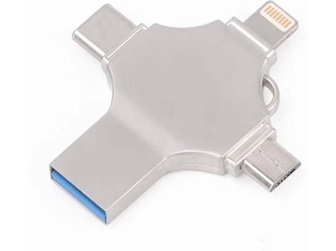 Pen USB WJS U Disk 4 in 1 (16 GB - Lightning, Micro USB, USB-C - Plateado)