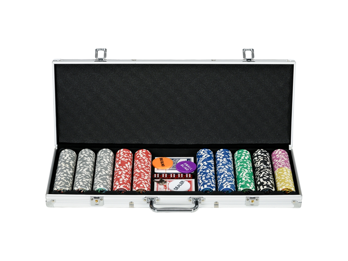 Set Casino Póker 500 Fichas Estuche Tapete 9-10 Jugadores Plata