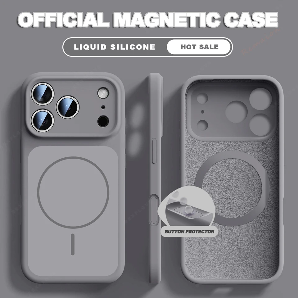 (iphone 14, Gris) Funda Magnética Magsafe De Silicona Líquida Para Teléfono, Compatible Con Iphone, Funda Suave A Prueba De Golpes.