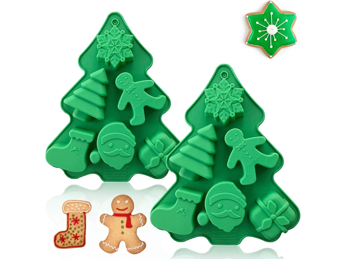 Juego de 2 moldes navideños de silicona para hornear, color verde JEIIBRZUI