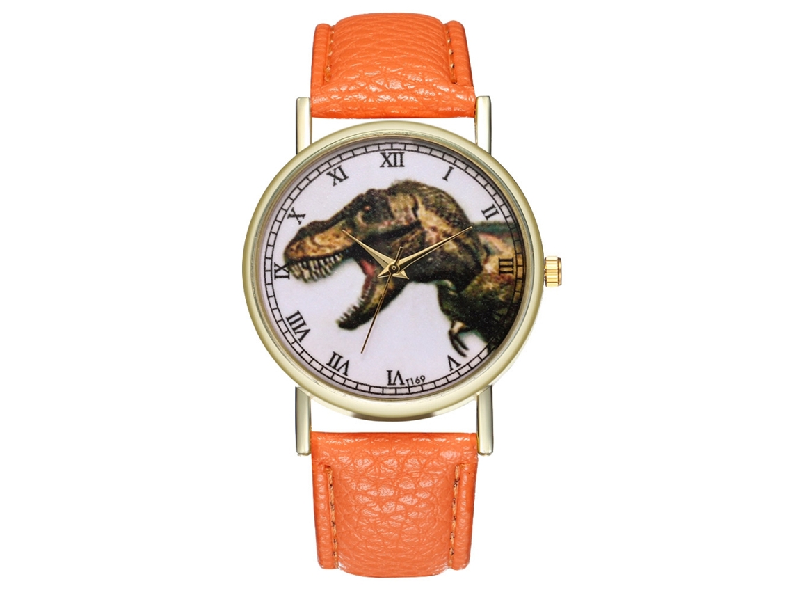 Reloj De Cuarzo Elegante Con Patrón De Dinosaurio Unisex Casual (naranja)