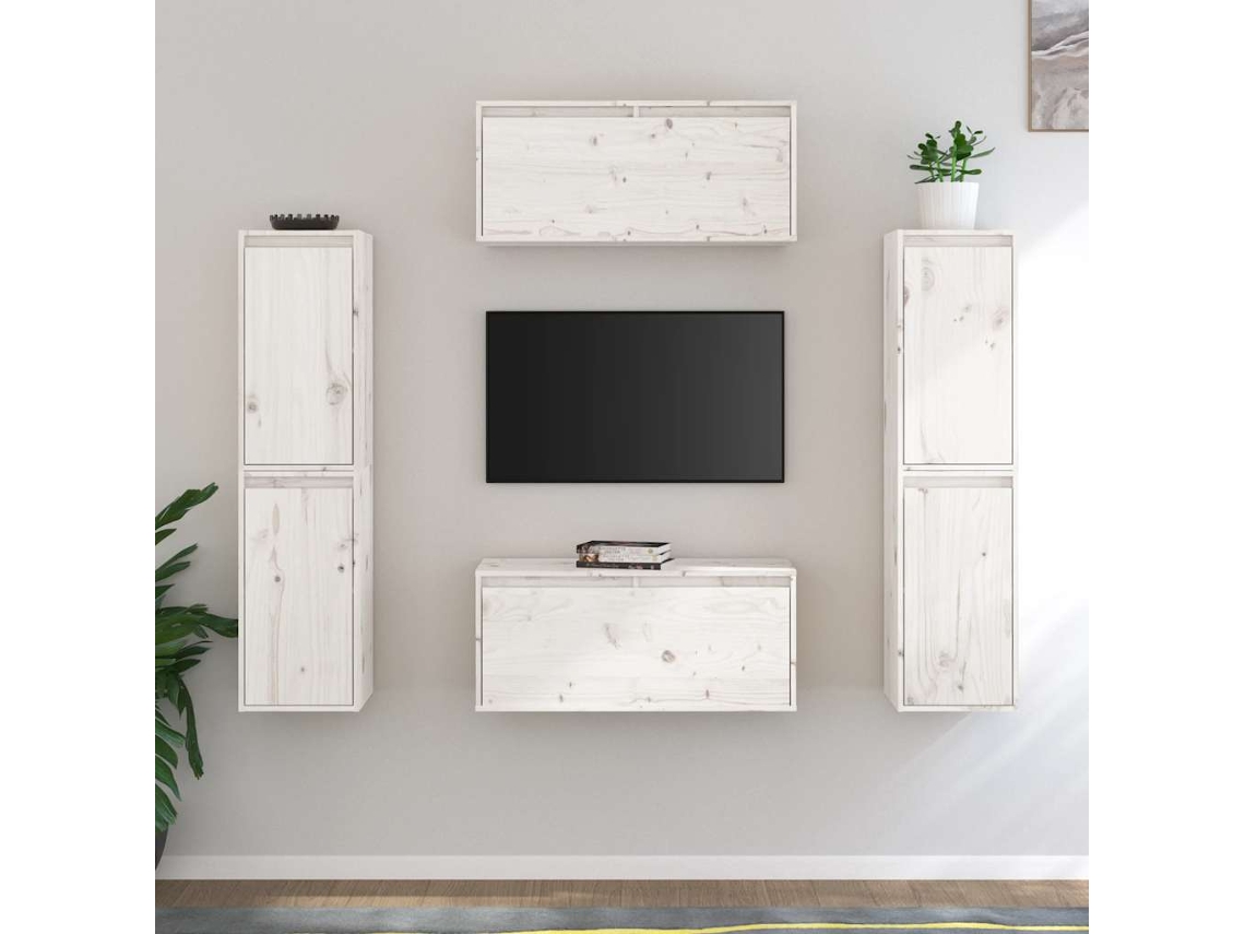 Mueble para TV de 6 piezas | Mueble para TV | Mueble para TV de madera maciza de pino blanco