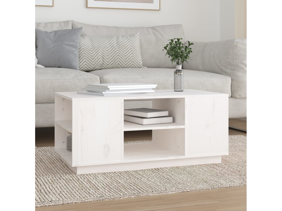 Mesa de Centro de Apoyo 90X49X40,5 Cm Madera de Pino Maciza Blanco