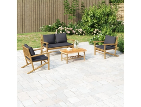 Conjunto 4 de muebles de jardín VIDAXL bambú con cojines gris oscuro