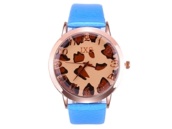 Reloj De Pulsera Zhoulianfa Para Mujer Con Correa De Piel Sintética Con Estampado De Leopardo Azul Claro.