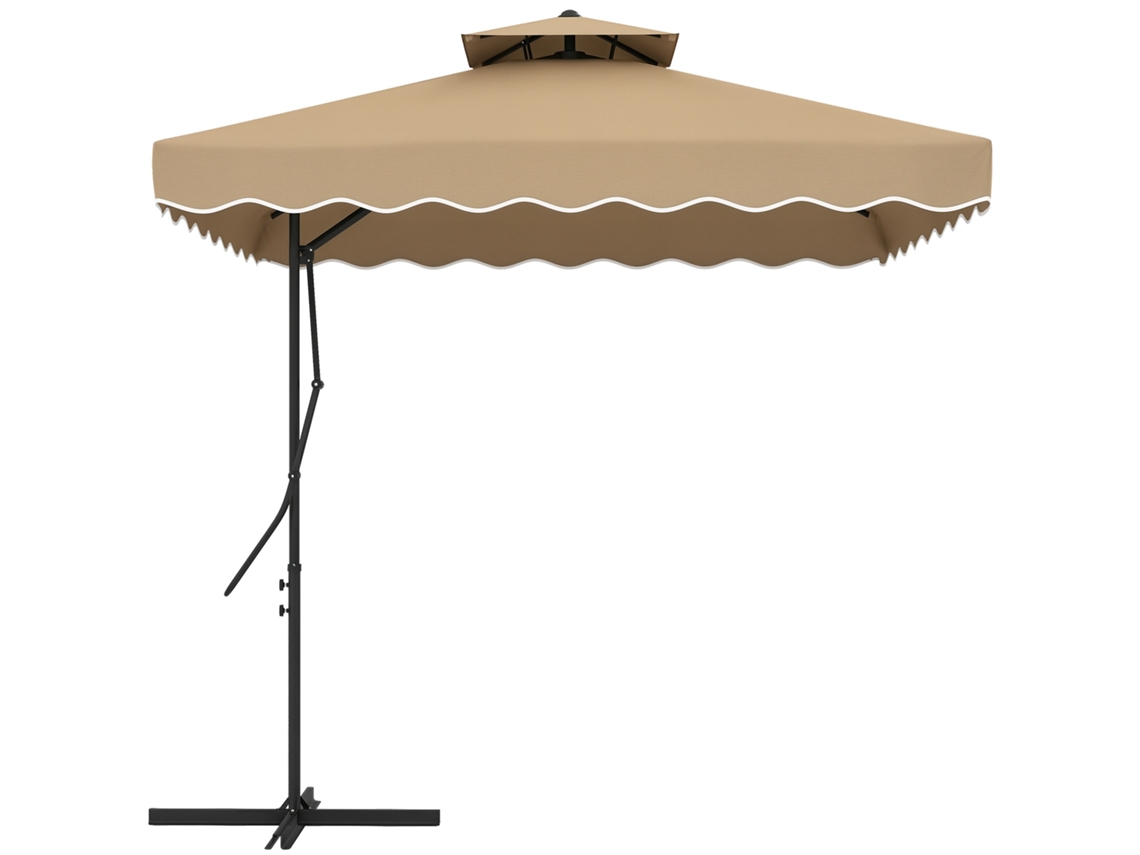 VPMKP - Sombrilla cuadrada de jardín Outsunny, 243x243x251 cm, inclinable, base cruzada, caqui