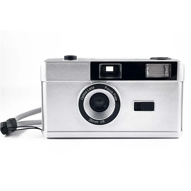 (Plata) Cámara analógica multifuncional retro, cámara de película de 35 mm con flash