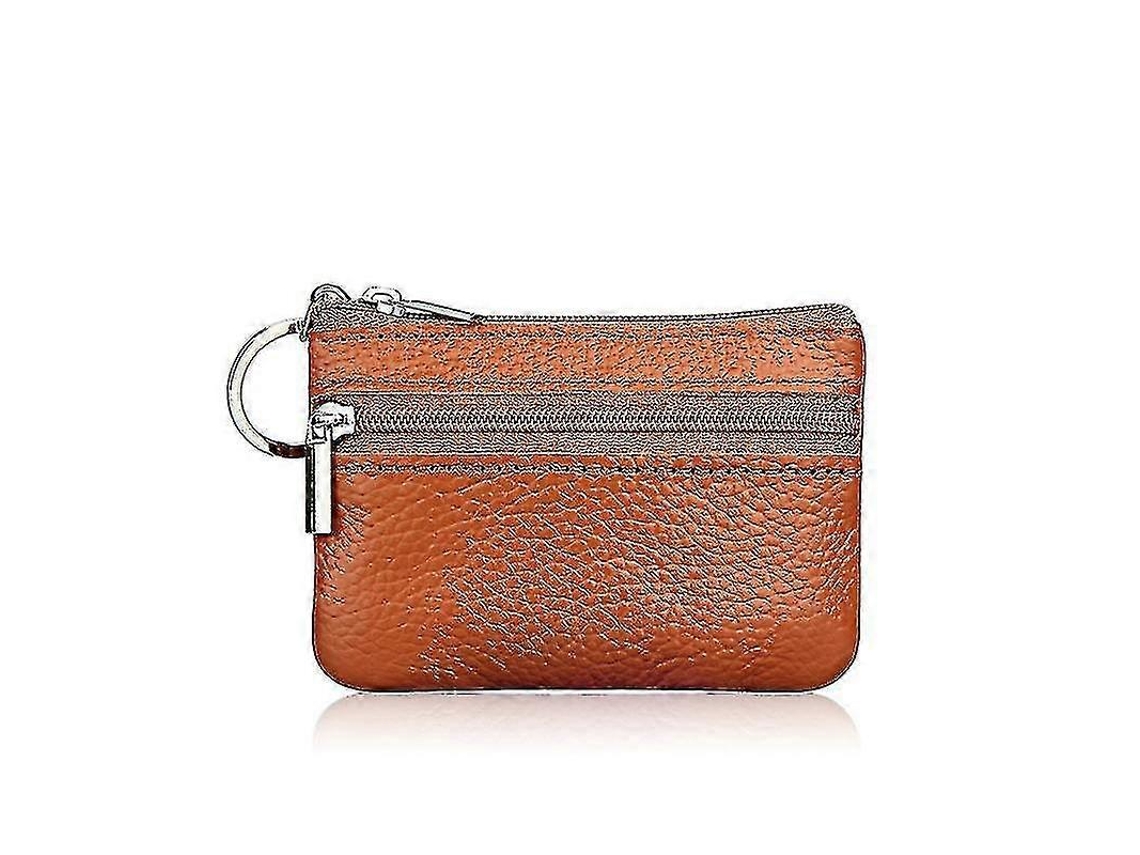 Monedero unisex de cuero con cremallera de 2 capas, pequeño y mini, para tarjetas y llaves