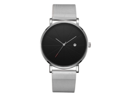 Reloj De Pulsera Mecánico De Cuarzo Con Correa Plata Caja Plata Dial Negro Mano Plata
