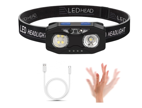 Linterna frontal LED Luz roja blanca Faro de 4 modos IPX4 a prueba de agua, ángulo y correa ajustables, faro LED súper brillante (negro) CHRONUS
