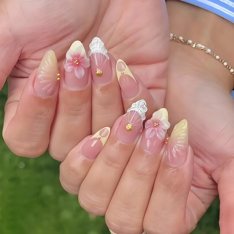 (hyc-dz-551-m) Kit De 10 Uñas Postizas Reutilizables Con Forma De Almendra