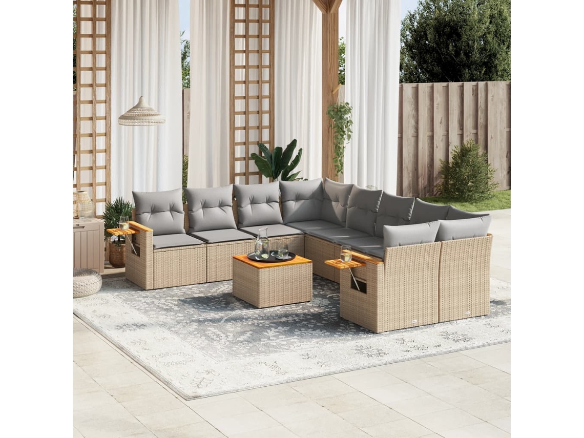Conjunto de sofá de jardín de 9 piezas con cojines, mimbre sintético beige, Dkd Home Decor