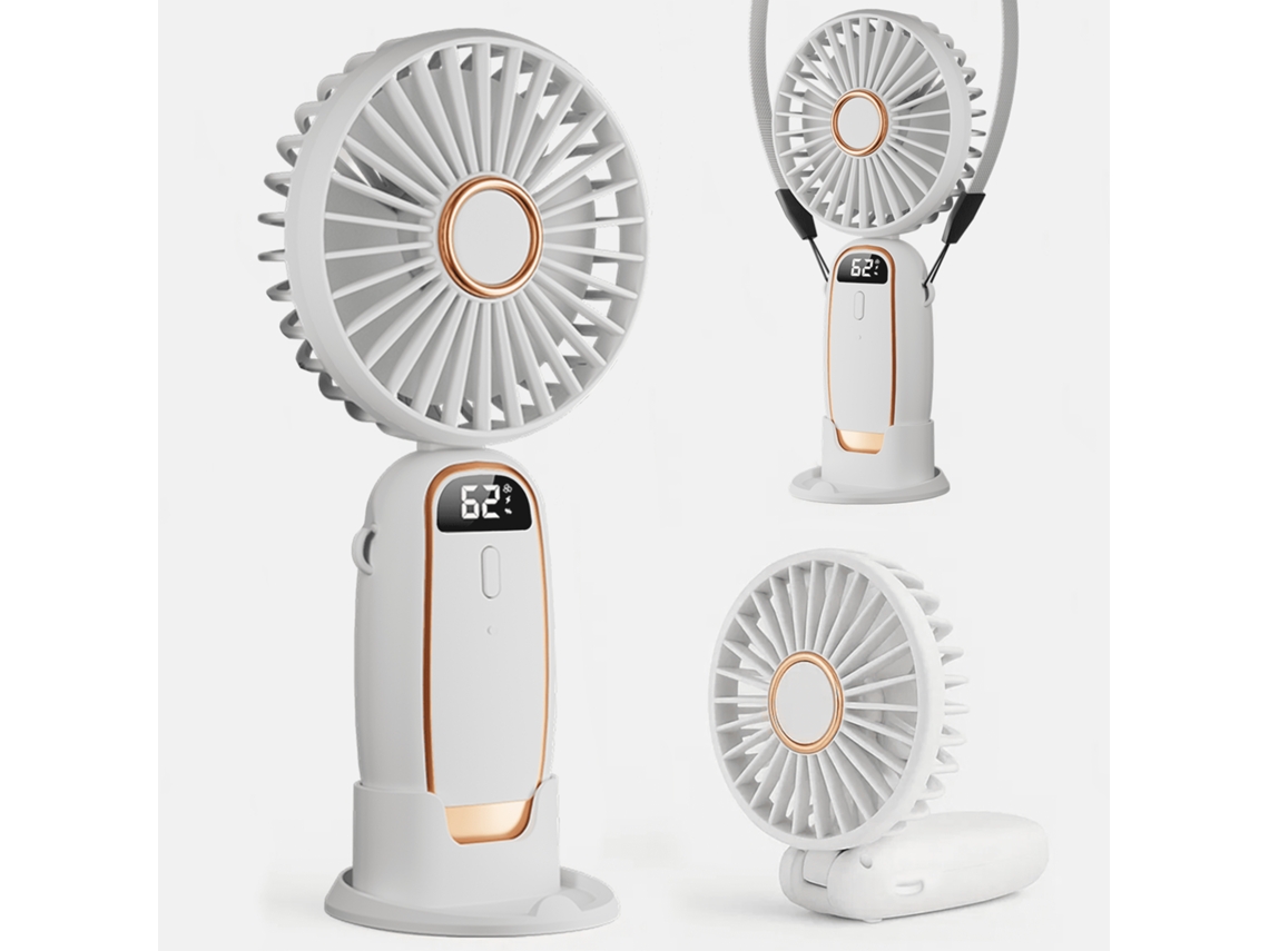 Ventilador de 5 velocidades, plegable, recargable, 3 en 1, de mano, cuello y escritorio, color blanco Eifson (4000 mAh)