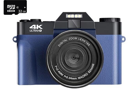 Cámara digital EZII DC08 4K F2.4 16X multiplicación Pantalla de 3 pulgadas Regalo de cumpleaños azul 32G