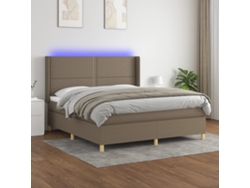 Cama Box Spring Colchón Y Luces Led Tela Gris Taupe 180x200 Cm