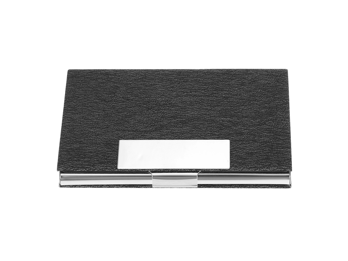 Tarjetero Portátil De Acero Inoxidable Y Cuero Sintético, Elegante Estilo Negro.