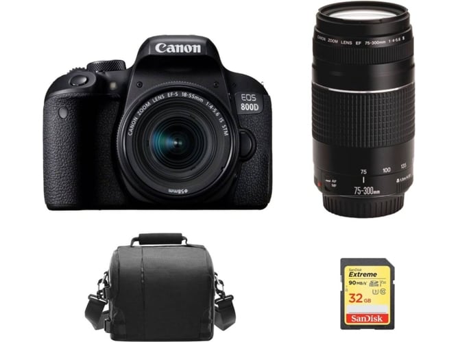 Kit Cámara Réflex CANON EOS 800D EF-S 18-55mm F4-5.6 IS STM+ EF 75-300mm F4-5.6 III + 32G SD