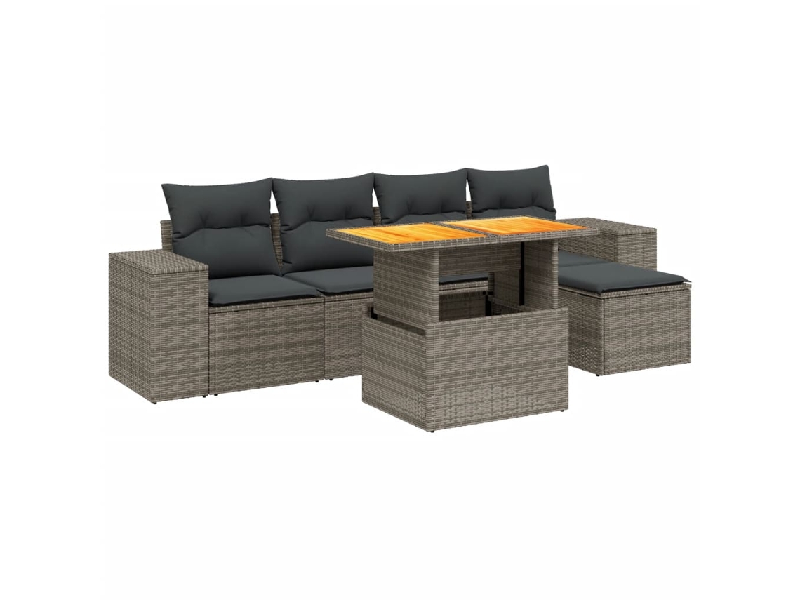 Conjunto 6 de muebles de jardín VIDAXL y cojines ratán sintético gris