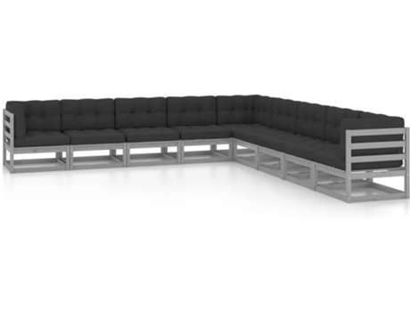 Conjunto 9 de muebles de jardín VIDAXL con cojines madera pino gris