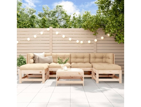 Conjunto 7 de muebles de jardín VIDAXL y cojines madera maciza