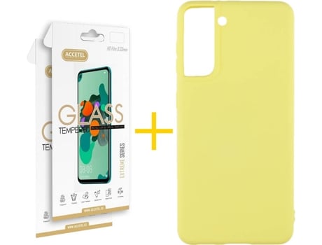 Kit Funda + 2 Protectores de Pantalla Samsung Galaxy S21 + Plus ACCETEL Liso (Amarillo)