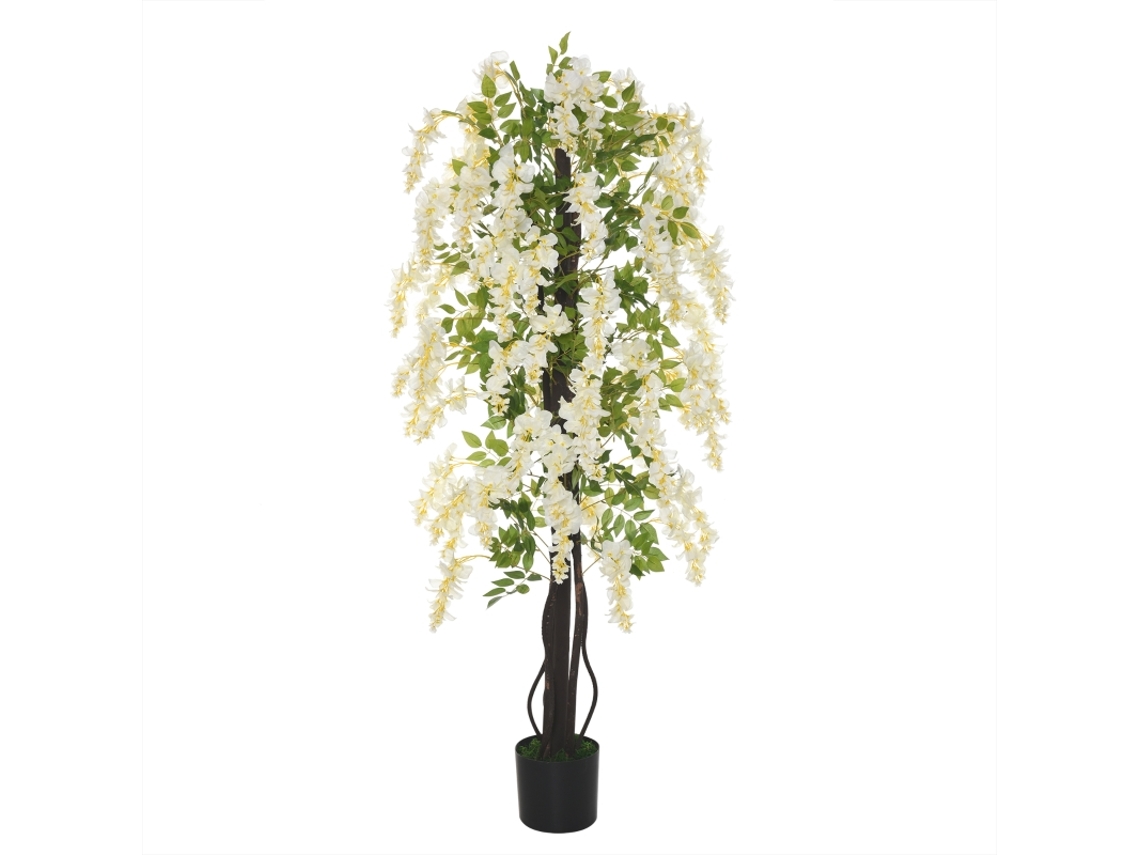 Glicinia Blanca Artificial De 165 Cm En Maceta De Cemento Plástico.