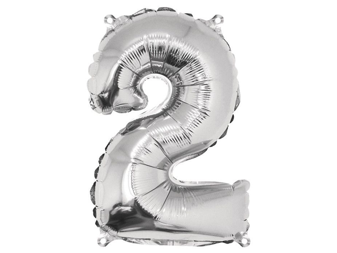 Globo Número 2, 40cm, 1 ud., Plateado