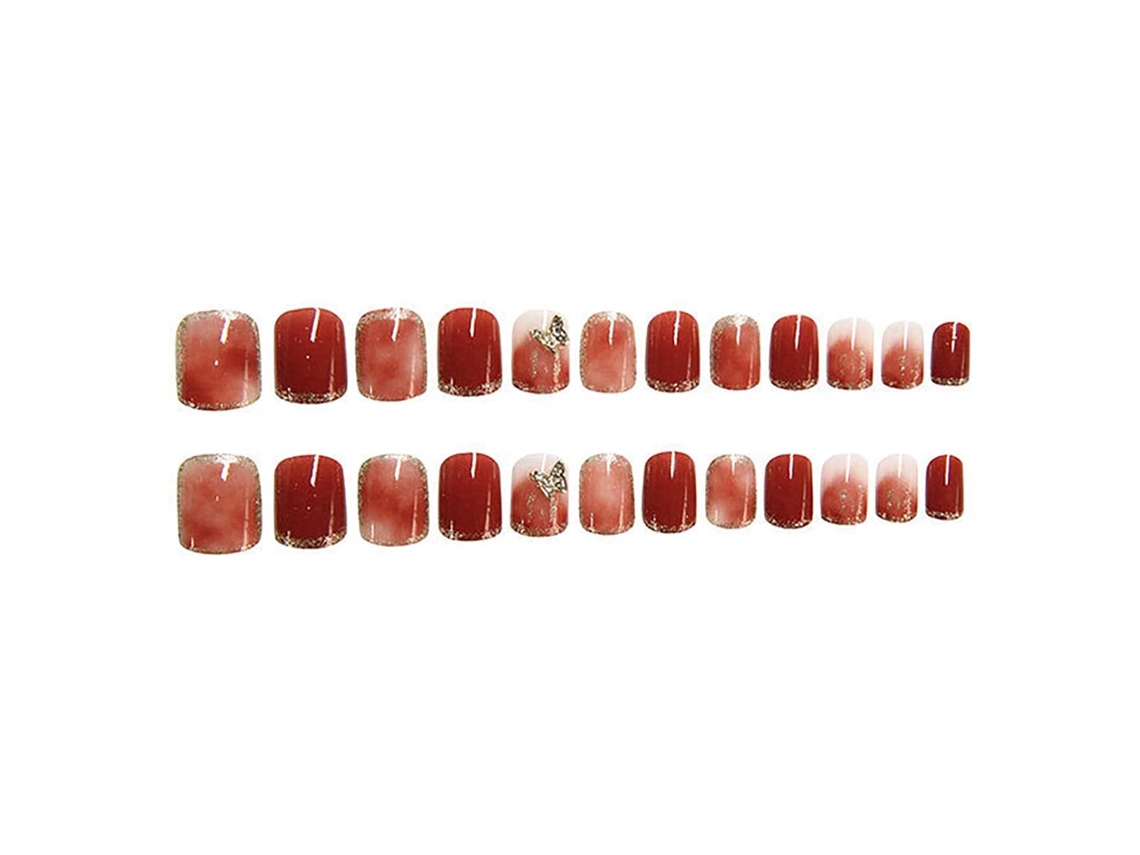 24 uñas postizas francesas con pegamento, uñas cortas con diseños, uñas postizas de bailarina para mujeres y niñas.