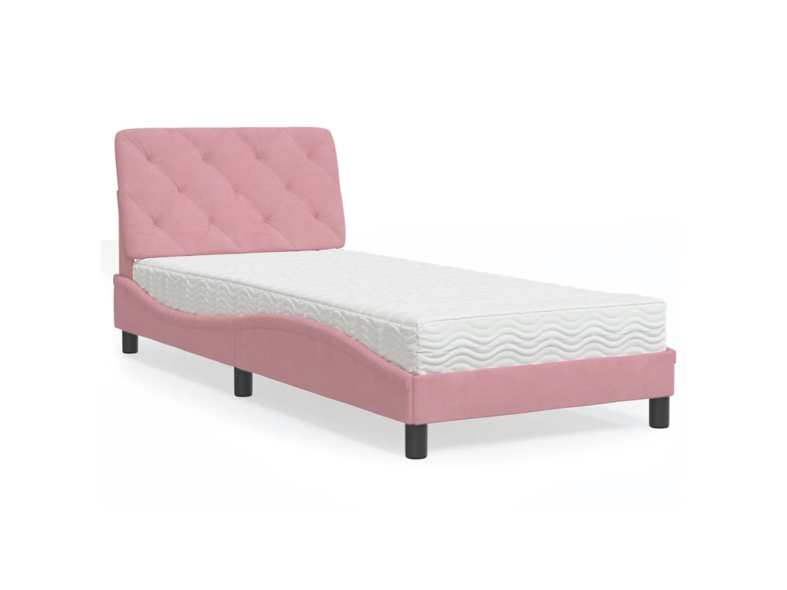 Cama Con Colchón Terciopelo Rosa 80x200 Cm