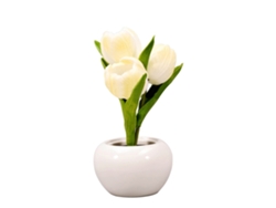 2026-lámpara De Mesa De Flores Tulipán Luz Nocturna Suave Cerámica Pu Baterías Para Librerías Cafés Blanco