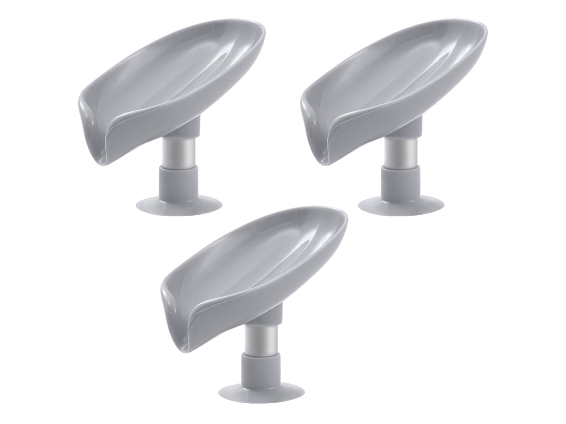Juego de 3 jaboneras con desagüe, soportes sin taladros, almacenamiento de champú sólido, forma de hoja para baño y cocina TRUYUETY