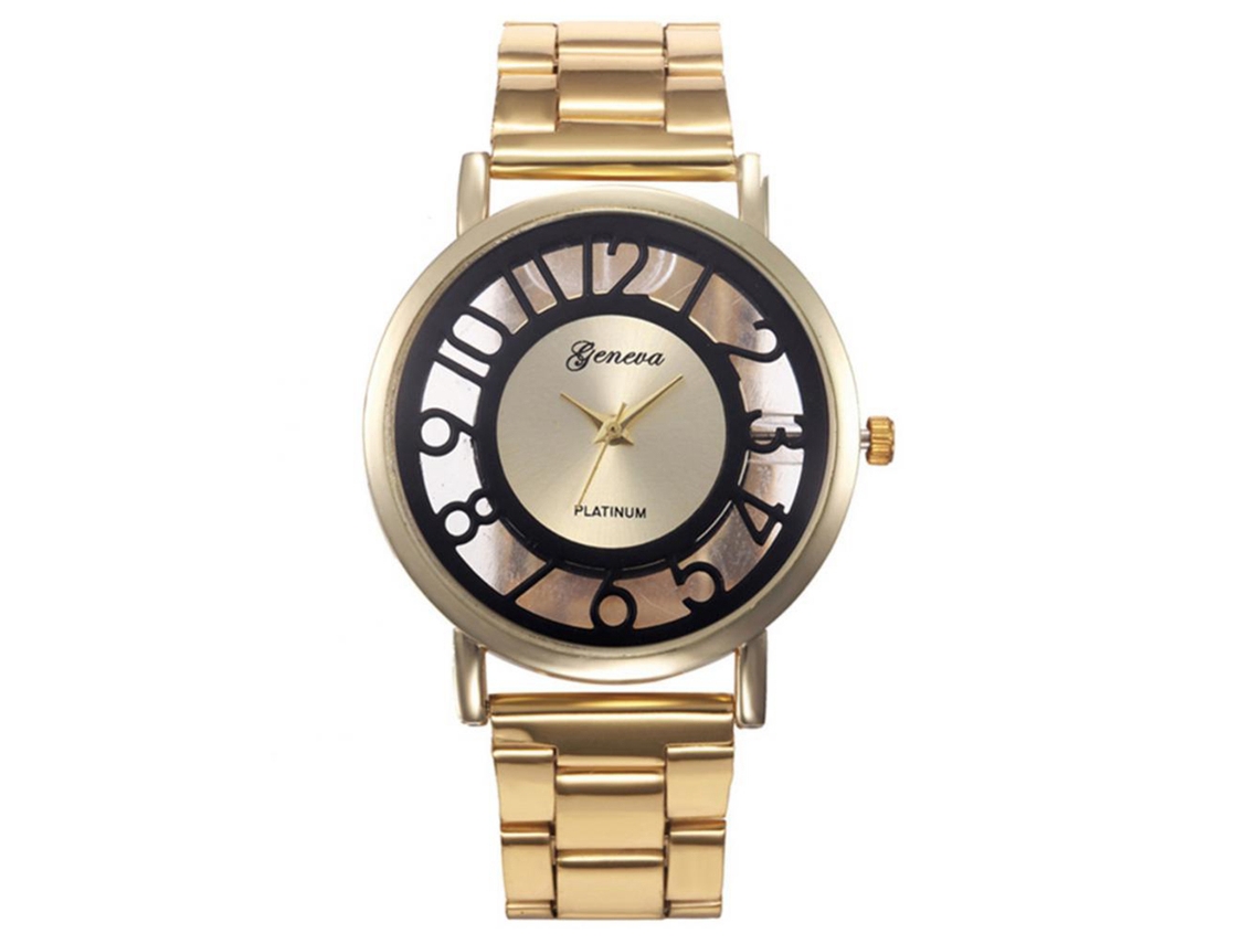 Reloj De Pulsera Casual Con Correa De Acero Y Números Translucidos Hollow (negro)