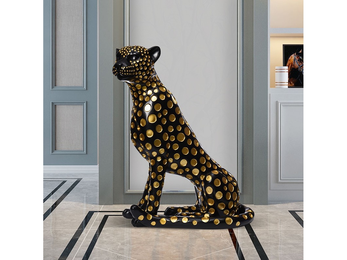 Accesorios ecológicos para el hogar y la oficina, elegante estatua de leopardo de resina con manchas.