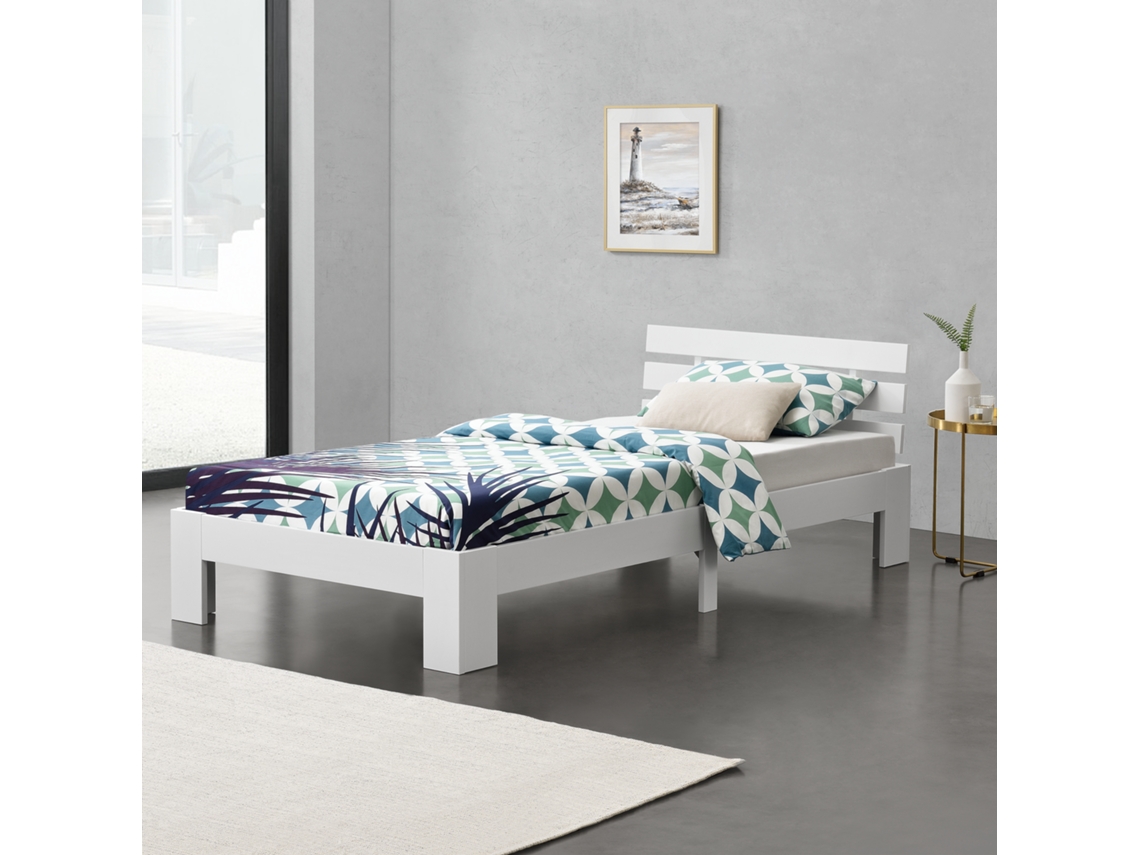 Cama Individual [ES.CASA] (204 x 124 x 68 cm - Madera de Pino - Blanco)