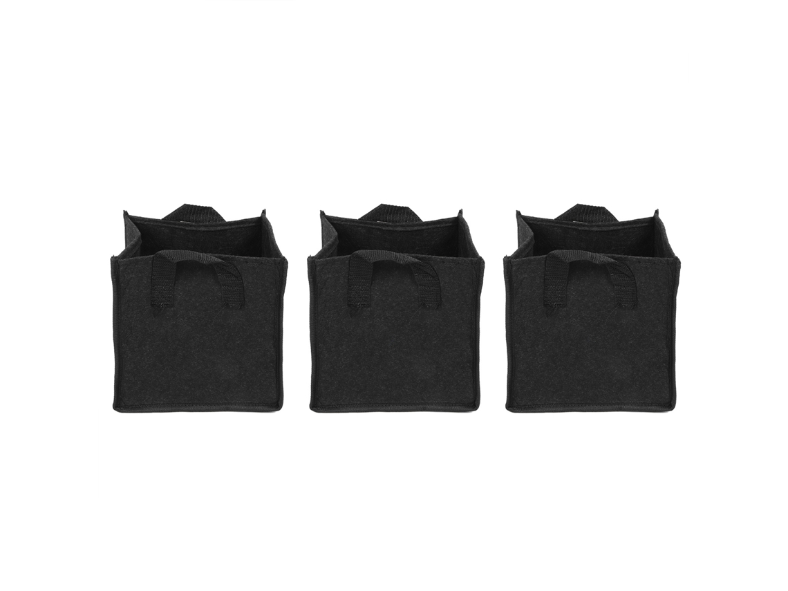 3 Bolsas De Fieltro Negro Para Plantar Hortalizas De Jardín, De 19,5 X 19,5 X 20 Cm, Con Asas.