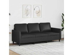 Sofá De 3 Plazas | Sofá De Salón | Sofá De Descanso De Cuero Sintético Negro 180 Cm