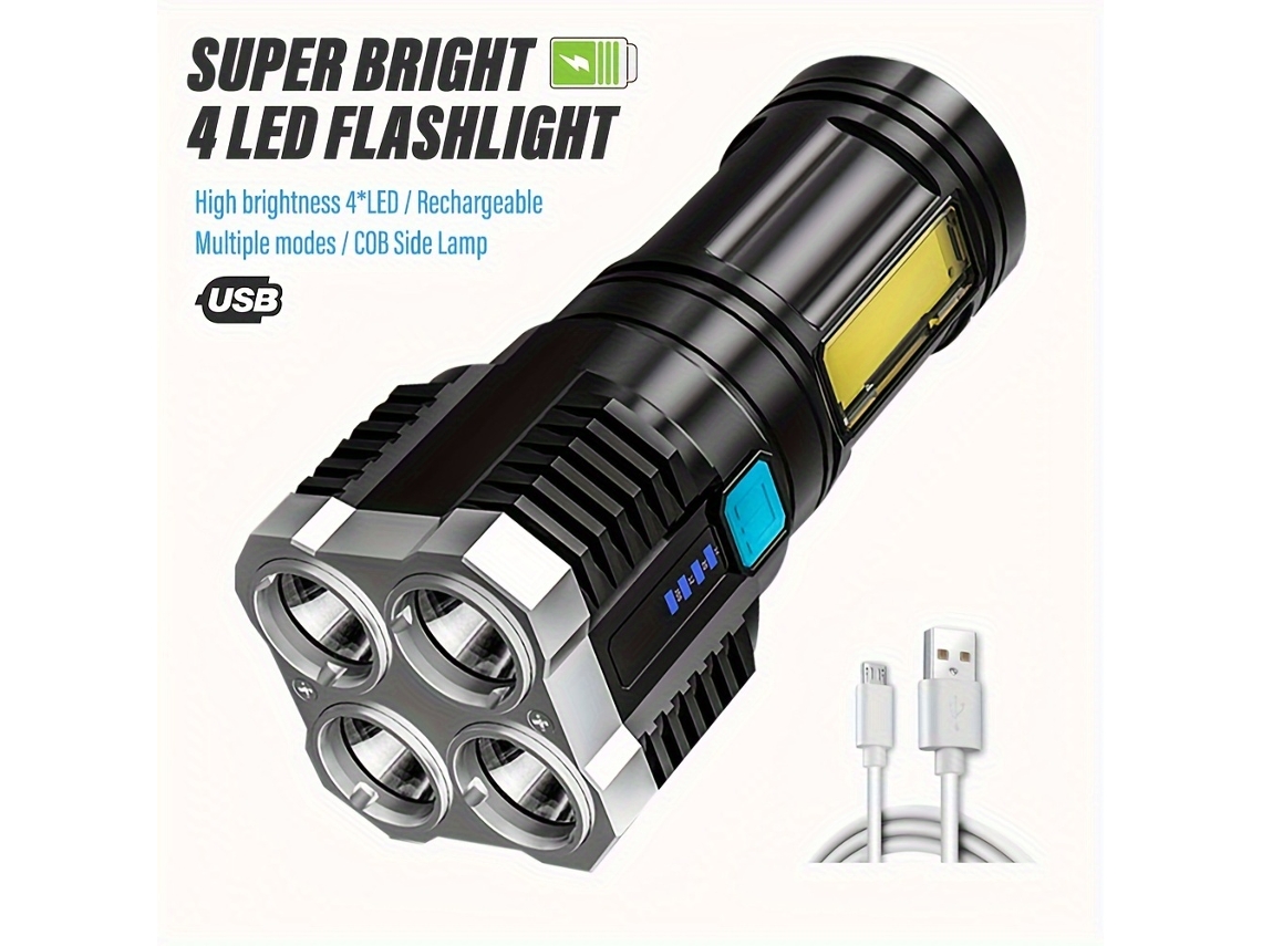Linterna Led Portátil Potente, Luz De Trabajo Recargable Para Acampar, Con Cuatro Luces Y Decoración Cob En El Lateral Para Juegos.