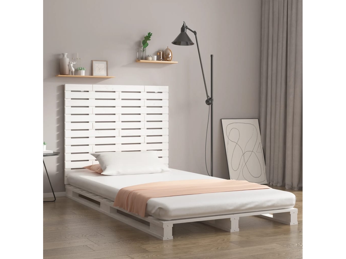 Cabecero Cama De Pared Madera Maciza Pino Blanco 126x3x91,5 Cm