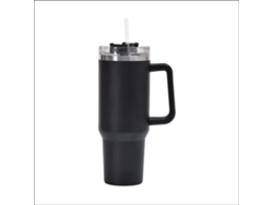 Taza térmica de viaje de doble pared, 1200 ml (40 oz), con asa y pajita. Mdug (negra)