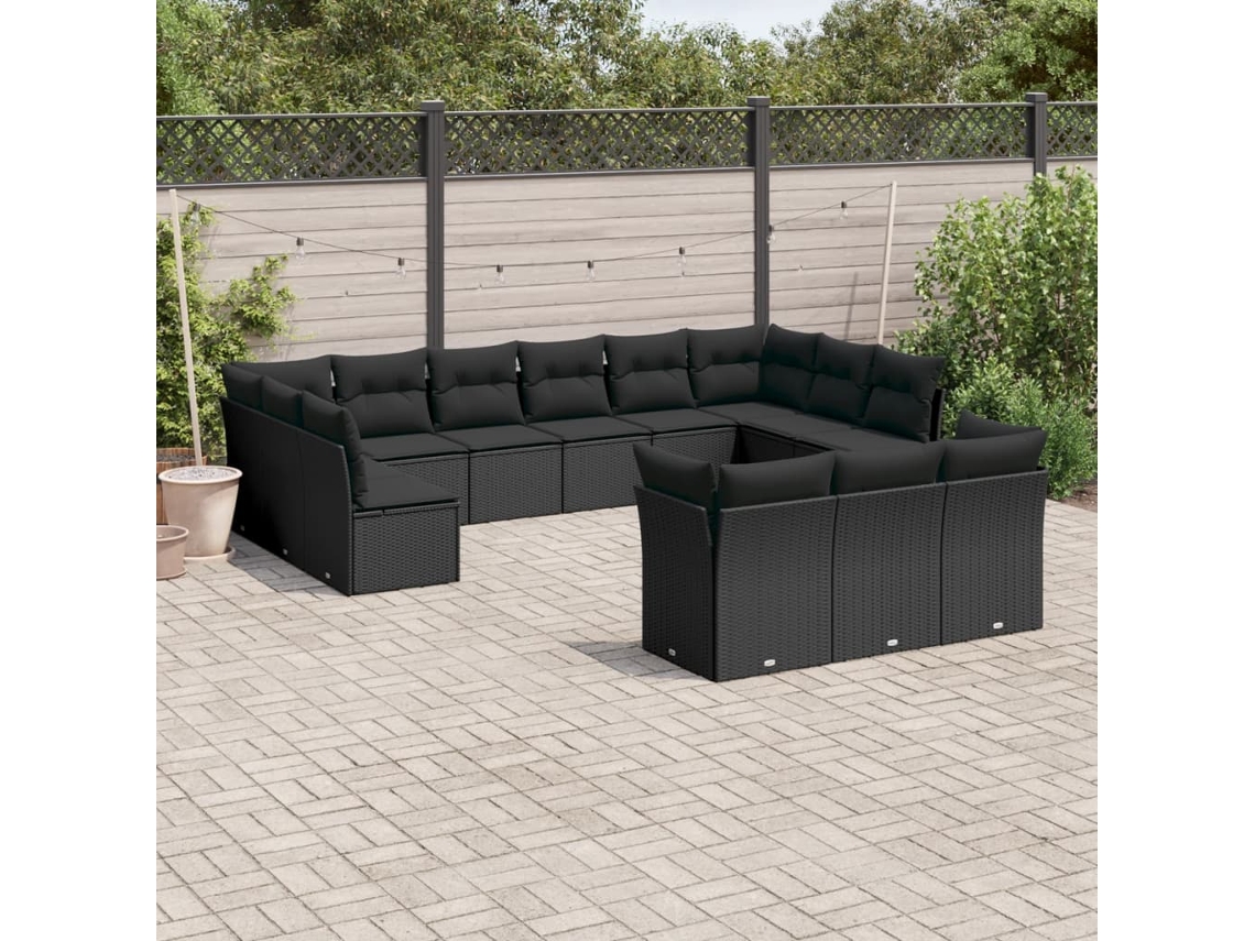 Conjunto de 13 sofás de jardín con cojines de mimbre sintético negro, Dkd Home Decor