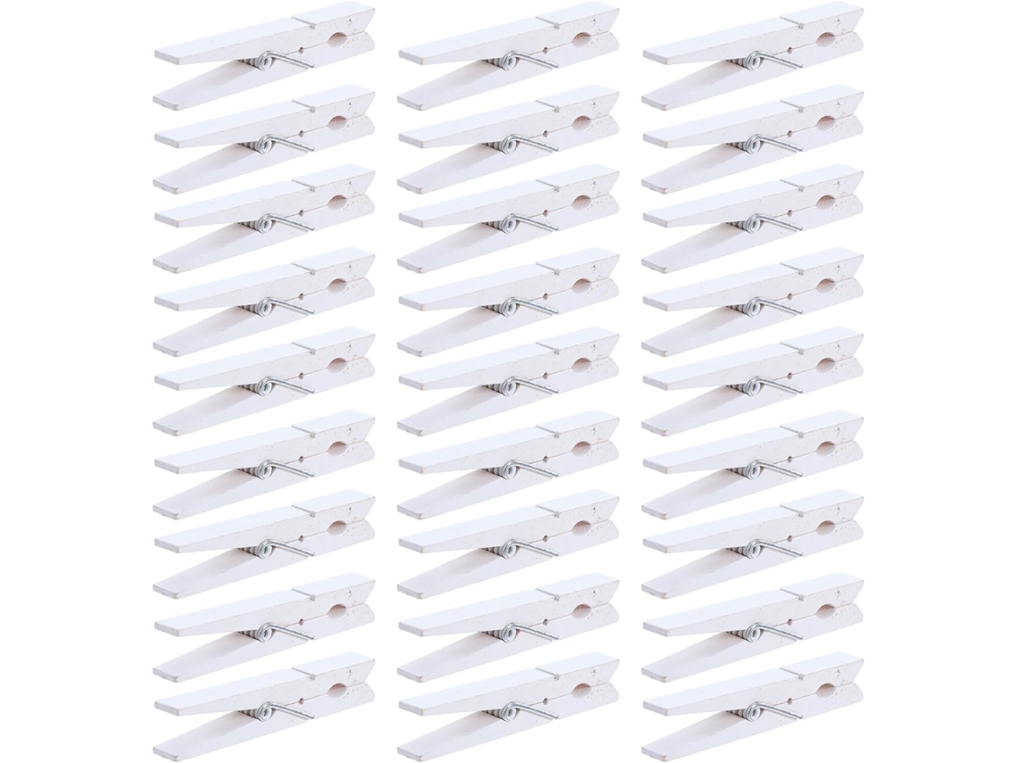 Juego 100 Pinzas Blancas Madera Pequeños Clips Decorativos Fotos Ideales Álbumes Recortes Manualidades